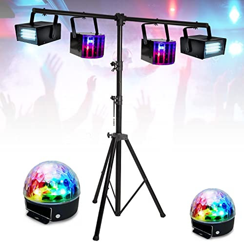 IBIZA SOUND LIGHT - Set di 6 giochi leggeri con supporto per piedi, 2,80 m, 2 effetti Derby, 2 Strobos, 2 Astro, DJ - Matrimonio, Festa - Compleanno - Serata