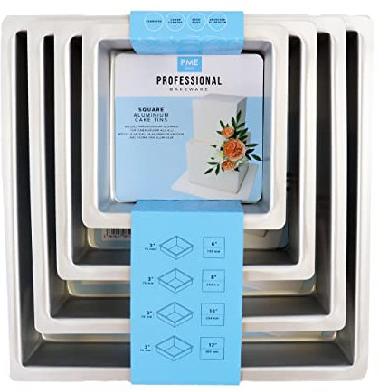 PME - Moules à Gâteaux Carrés 15, 20, 25, 30 cm x 7,5 cm de Profondeur, Lot de 4, Plata