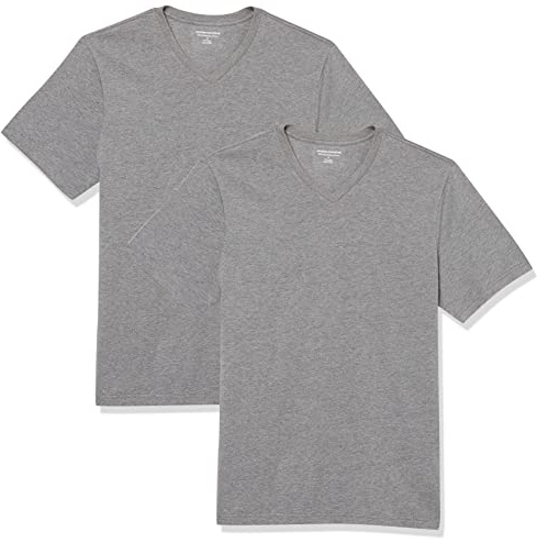 Amazon Essentials mäns Slim-Fit kortärmad v-ringad t-shirt, paket med 2, grå ljung, medium