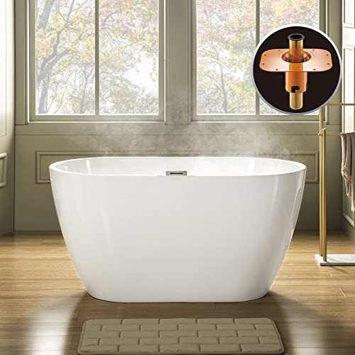 WOODBRIDGE 48 Acrylic Freestanding Bathtub Contemporary Soaking Tub, White Acrylic(Brushed Nickel Drain/Overflow),BTA1703-B/N-Drain&O