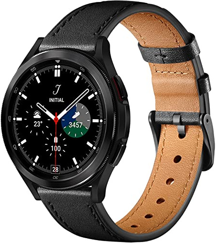 Oielai 20 mm Band Kompatibelt Med Samsung Galaxy Watch 7/6/6 Classic/5/5 Pro/4/4 Classic, Ersättningsarmband i Läder, Svart