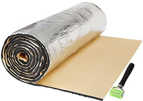 sourcing map Tapis d'isolant Phonique 6mm Voiture Porte Isolation Thermique Capot Moteur Coffre 200x50cm avec Outil Rouleau