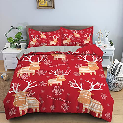 Bettwäsche 135x200 Bettbezug Winter Bettwäsche-Sets Weihnachtsdekoration Rentier Muster Weich Hypoallergen Baby Bettwäsche Set mit 2 Kissenbezüge 80x80 cm, Geeignet für Jungen Mädchen Kinder