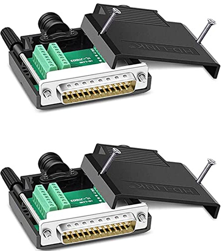 PENGLIN 2PCS DB25 Lötlose Männliche RS232 D-SUB Serielle Adapter, | 16mm Dünner 25-Pin Port Terminal Lötfreie Breakout Connector Board mit Case Zubehör