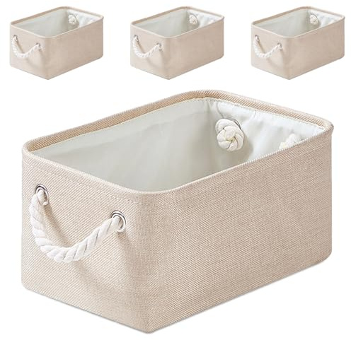 Mangata Stoff Aufbewahrungskorb für Schrank, Mehrere Größen und Farben, Regalkörbe Aufbewahrungsbox, 4er Pack (Helles Khaki, Klein)