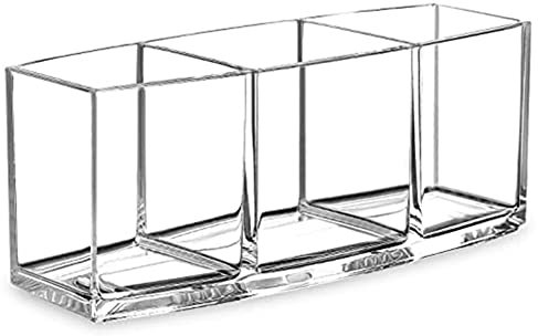 ISAKEN Organizador de Brochas de Maquillaje, Bote de Plástico con 3 Apartados para Guardar Maquillaje Organización Decorativo para Pinceles de Maquillaje, Rímel, Hisopo
