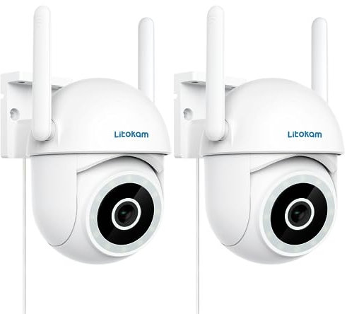 litokam Überwachungskamera Aussen 2.5K, 4MP WLAN Outdoor Kamera mit bewegungsmelder, 360 Grad Kamera überwachung aussen für Babyphone mit Kamera, Außenkamera innen mit aufzeichnung (2 Stück)