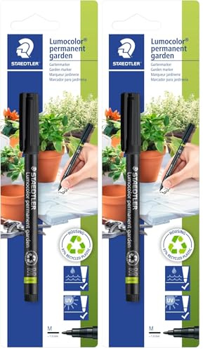 Staedtler Gartenmarker Lumocolor permanent garden, wisch- und wasserfest, wetterfest, Linienbreite M - Medium, ca. 1,0 mm, 1 schwarzer Marker auf Blisterkarte, 318-9WP4HZST (Packung mit 2)