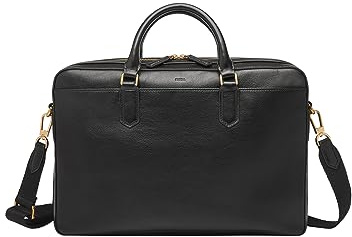 Fossil Herrentasche Asher, LiteHide schwarze Aktentasche aus Leder, L: 40,6 cm, B: 8 cm, H: 27,9 cm, MBG9614001