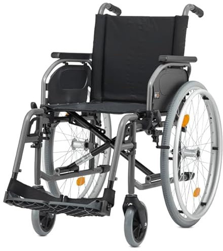 Bischoff & Bischoff S-Eco Faltbarer Reise-Rollstuhl, HMV Nr. 18.50.02.0104, mit Kniehebelbremse, für zu Hause und unterwegs, 49 cm Sitzbreite, anthrazit