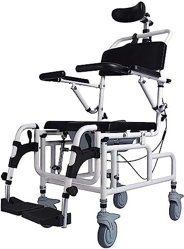 RIKCAT Verbesserter Duschstuhl, neigbarer Dusch-/Toilettenstuhl für den Raum mit gepolstertem Sitz, Rückenlehne und Armlehnen. Klappbare Arm- und Fußstützen, Kommode