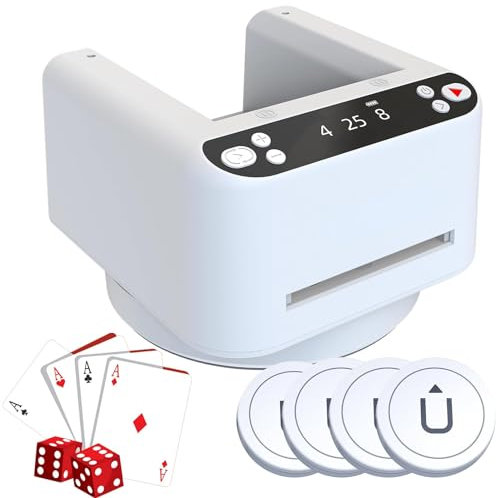 Upgrade des automatischen Kartenhändlers, um 360° drehbarer Kartenhändler mit 4 kabellosen Dealer-Tasten, bis zu 8 Spieler, für UNO, Blackjack, Texas Hold'em, wiederaufladbarer Kartenhändler