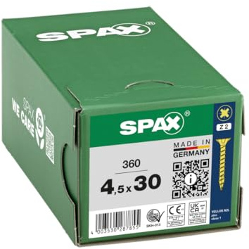 SPAX Universalschraube 4,5 x 30 mm, 360 St., Senkkopf Z2, Vollgewinde, YELLOX