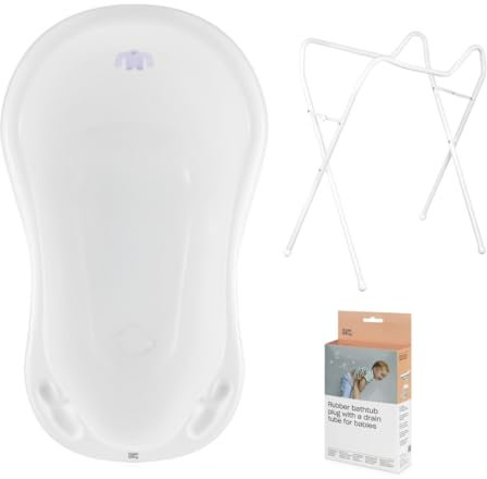 Hylat Baby Badewanne mit Gestell und Abfluss - TÜV Rheinland zertifiziert - ergonomisch und komfortabel für Neugeborene und Babys - Lite-Kollektion - Farbe: Weiß, Motiv: Yeti