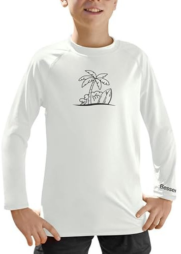 BesserBay Jungen UV Shirt Langarm Sonnenschutz Schnelltrocknend UPF 50+ Rashguard Weiß 130