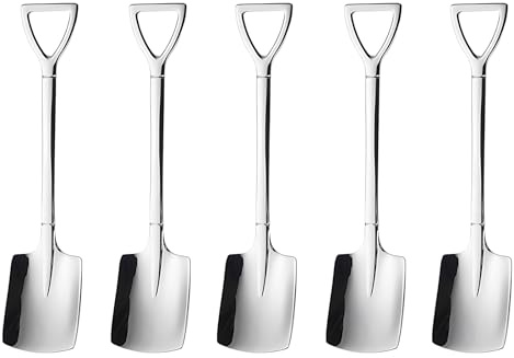 5 Pcs Stainless Steel Spoon Shovel Shape Spoon Coffee Tea Sugar Stirring Spoon Ice Cream Cake Dessert Spoon for Homes, Coffee Shops and Restaurants. (Silver)