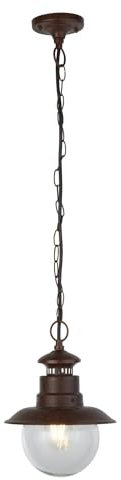 Licht-Erlebnisse Außenleuchte IP44 Braun antik Ø 21,5 cm klein E27 Glas Metall Maritim Pendelleuchte außen Haus Hängelampe Vordach