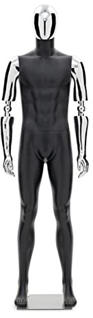 Männlicher Schaufensterpuppen-Torso – beweglicher Arm, PP-Kunststoff-Männchen-Torso-Ständer, abnehmbare Kleidung, Ganzkörper-Schaufensterpuppe mit Metallsockel (Farbe: Silber, Größe: ohne Gesichtsme