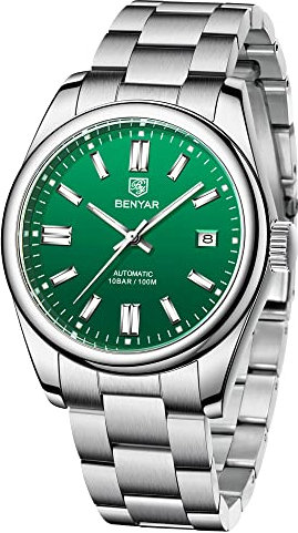 BENYAR 5185 Herren Automatikuhr Edelstahlband Wasserdicht Leuchtend Casual Business Sport Analog Selbstaufzug Armbanduhr Datum, grün, Klassisch