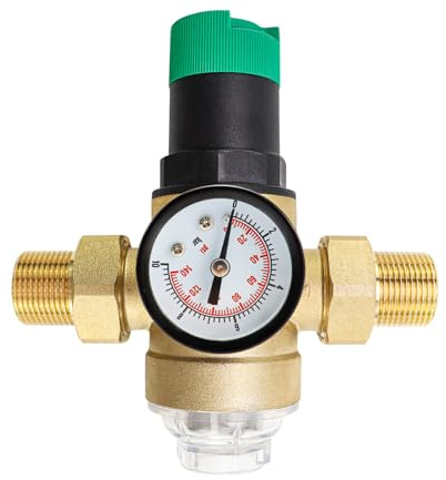 Druckminderer Wasser, 3/4 Zoll DN20 Wasserdruckminderer Messing Druckmindererventil mit Manometer und Filter, Druckregler Wasser Überdruckventil zur Regulierung des Wasserdrucks