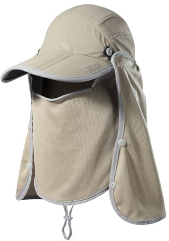 GADIEMKENSD Fiskekeps med nackflik UPF 50+ solskydd vindtät avtagbar design, Ny kaki, one size