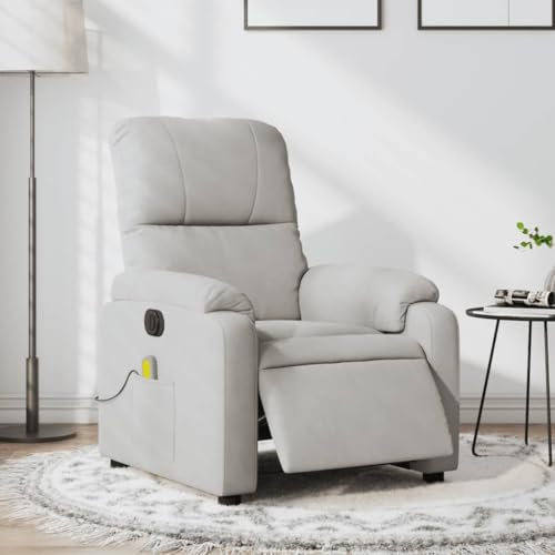 Homgoday Massagesessel Elektrisch Fernsehsessel Relaxsessel mit Liegefunktion, Ruhesessel TV Sessel Polstersessel, Verstellbare Rückenlehne Fußstütze, für Wohnzimmer Hellgrau Mikrofasergewebe