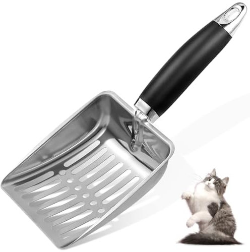 Apidgrowth Katzenstreuschaufel,Katzenstreu-Schaufel aus Edelstahl, Metallische Katzenstreu-Schaufel der mittleren Größe - Stabile Schaufel mit Maschen, Geeignet für Katzenstreu-Kisten - Schwarz