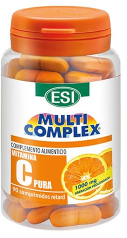 ESI - Vitamina C Pura, Suplemento Alimenticio de Dosis Máxima, Liberación Prolongada, Apoya el Funcionamiento del Sistema Inmunológico, Sin Gluten y Vegano, 90 Tabletas