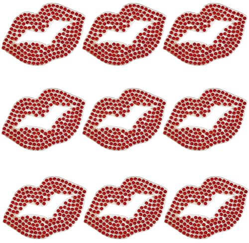 GORGECRAFT 12Pcs Lips Rhinestone Iron on Applique Kiss Lip Crystal Hotfix Transfer Stickers Red Bling Diamond Patch Crystal Beaded Decals for T-Shirt Clothing Jacket Hat Bag Valentines DIY Decor Craft
