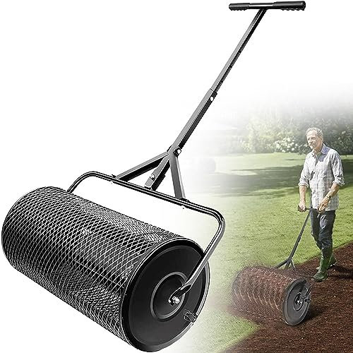 QLSABIA Spandiconcime, spandiconcime per Torba con Manico Regolabile a Forma di T, spandiconcime in Rete Metallica per Prato e Giardino, spandiconcime antiruggine per piantagione e Semina, Nero