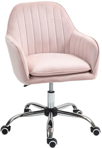 HOMCOM Schreibtischstuhl Höhenverstellbarer Bürostuhl Drehbar Homeoffice Stuhl mit Rücken- und Armlehne Samtoptik Schminktisch Stuhl für Arbeitszimmer, Rosa