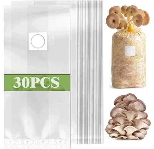 30 sacchetti da 32 x 50 cm, con filtro da 0,2 micron, per la coltivazione di funghi, spessore 0,06 mm, per shiitake, funghi, champignons, funghi ostrica, grani resistenti agli strappi e forti