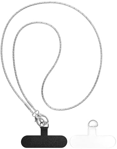 UnnFiko Crossbody Cell Phone Lanyard for Women, Universal Metal Phone Chain Strap Crossbody with 2X Phone Tether Tab, Multifuctional for iPhone and Most Smartphones (Silver)