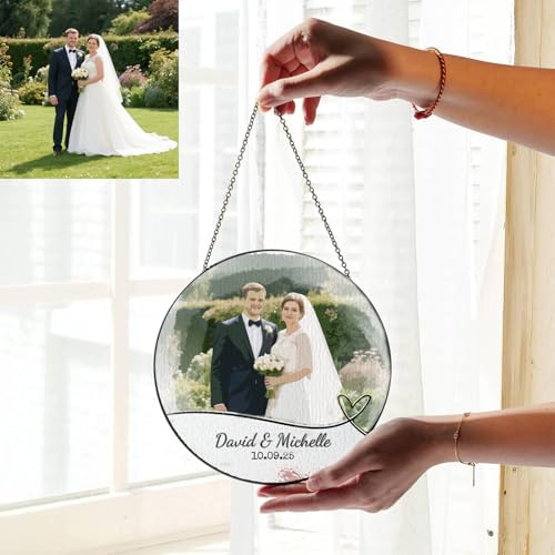 Personalized Stained Glass Suncatchers for Windows, Custom Photo Portrait Outdoor Garden Hanging Ornaments Panels Sun Catcher, Personalised Photo Gifts for Grandma Women Best Friend Dad Mum for weddi