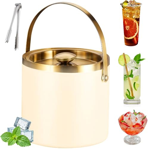 2L Insulated Ice Bucket with Lid – Double-Walled Stainless Steel, Vacuum-Sealed for Cocktails, Beer & Champagne – Ideal for Home Bars, Pubs, BBQs & Picnics (White)