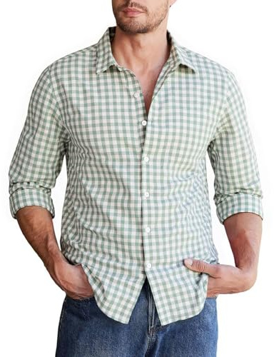 Halfword Camicia Quadri Uomo Maniche Lunghe Popeline Cotone Tradizionale Oktoberfest Botton-Down Verde XXXL