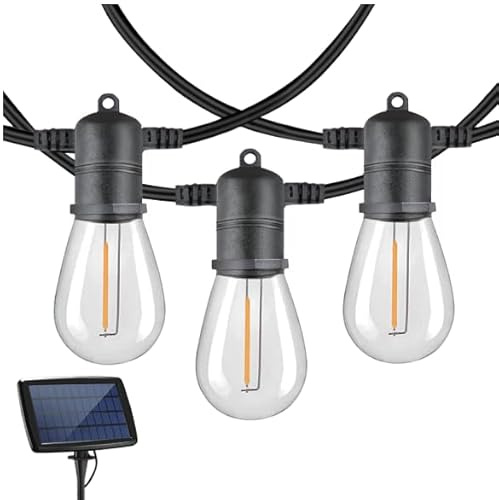 Soleils de Minuit Guirlande Solaire Guinguette, 17m, Extérieur, 24 Ampoules S14 Oblongues, Blanc Chaud, IP65, Éclairage Festif, Alimentation Solaire