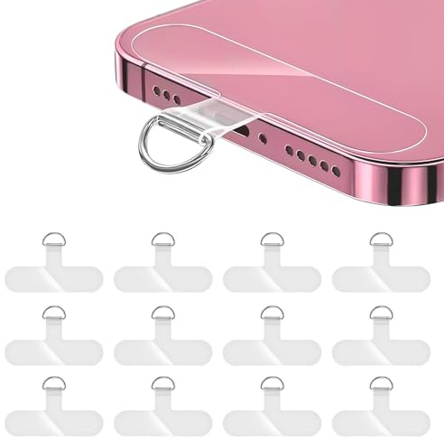 KEORHEZ 12pcs Attache Cordon Telephone, Chaîne de Téléphone Portable Coussinets Avec Boucle en Acier Inoxydable Ultra - Mince et Robuste pour La Plupart des Étuis et Chaînes de Téléphone