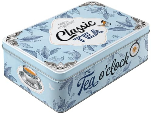 Nostalgic-Art Caja de almacenamiento plana retro, 2,5 l, Classic Tea – Idea de regalo para amantes del té, lata metálica con tapa, diseño vintage