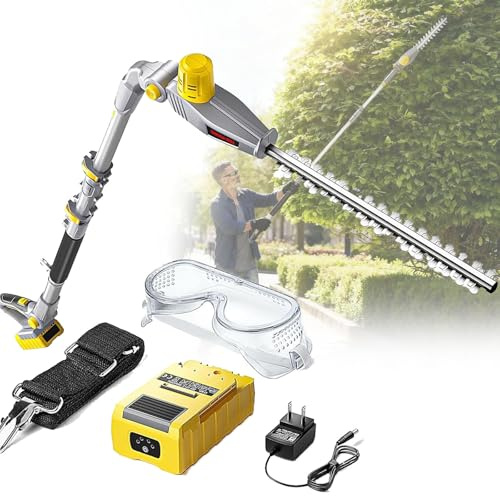 YANGYMM Cortasetos EléCtrico, Cortasetos de PéRtiga InaláMbrico, con Alcance TelescóPico Extensible, Cuchillas de Doble AccióN, Recortador Ajustable, para Setos, Arbustos y Ramas