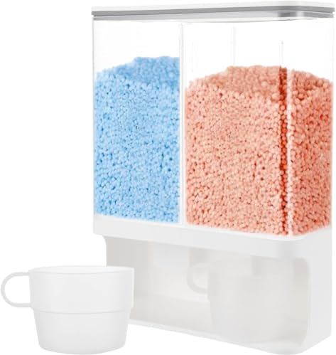 Oungy 3L Waschmittel Spender Pulver, Wall Mounted Waschpulver Aufbewahrungsbox, Waschmittelbox mit Messbechern, Kunststoff Waschpulver Dosierer für Wäscheparfüm, Waschpulvers, Kleine Feste Körner