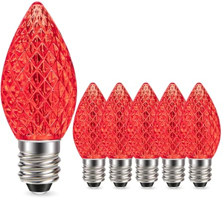 Ruiandsion 6 Stück C7 LED Weihnachts-Ersatzlampen Rot, 0,6W 220V E12 Kerzenleuchten-Sockel, Splitterfeste & Energieeffiziente LED-Lampen für Innen- und Außen-Urlaubs-Lichterketten