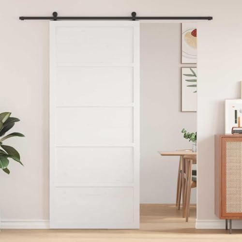Schiebetür Schranktür,Scheunentür Weiß 90 x 208 cm Massivholz Kiefer,Falttüren für Badezimmer,Büros,Wohnzimmer,Küche