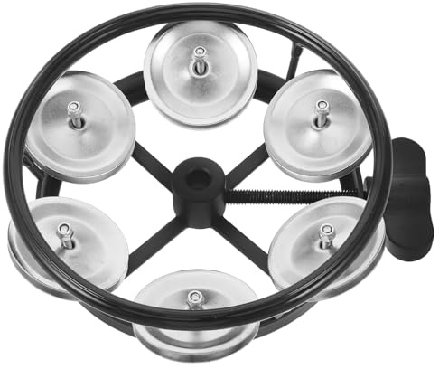 Mikinona Pandereta de Campana Suelta para Batería Hi-Hat con Marco Negro y Platillos Plateados Accesorio Montable con Perno de Ojo para Percusión Soporte de Pandereta para Instrumentos