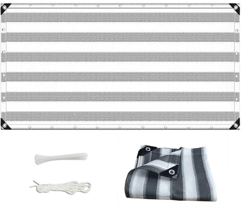 MAODUZI Balkon Sonnenschutz Ohne Bohren 80x800cm, Sichtschutzstreifen Atmungsaktiv Sichtschutz für Balkongeländer mit Kabelbinder und Kordel für Zaun Pavillon Balkongeländer - Grau-weiß gestreift