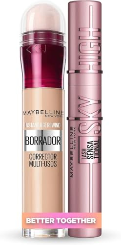 Maybelline New York Kit Máscara Sky High + Corrector 01 Light | Kit de Maquillaje, Máscara Lash Sensational Sky High + Borrador Corrector Multiusos, Tono 01 Light