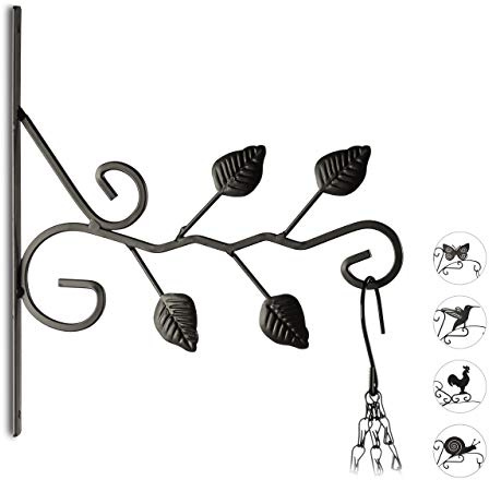 Relaxdays Blumenhaken versch. Motive, Blumenampelhalter für Wand, Garten-Deko aus Metall, HxBxT: 30 x 28 x 2 cm, schwarz