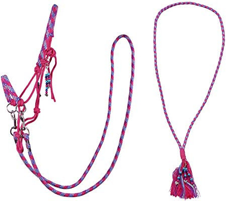 QHP Knotenhalfter Kombi Liberty Set aus Knotenhalfter mit ABN. Zügeln + Halsseil (Warmblut, Fuchsia)