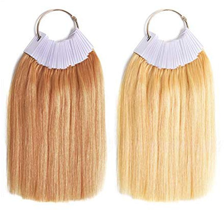 RemeeHi Haarmuster zum Testen von Farbe, Haarfarbe, Probe-Ringe mit weißen Schnallen, echtes menschliches Haar für Friseursalon, 30 Strähnen/Set, Platingold, 9°