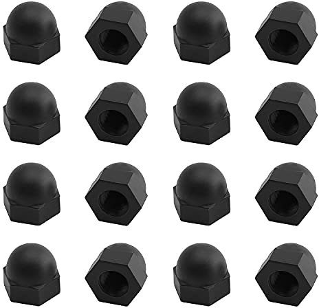MroMax Acorn Sechskantmuttern, M4, Kuppelmuttern, Nylon, Sechseck, dekorative Hutmutter für Schrauben, Bolzen, schwarz, 90 Stück